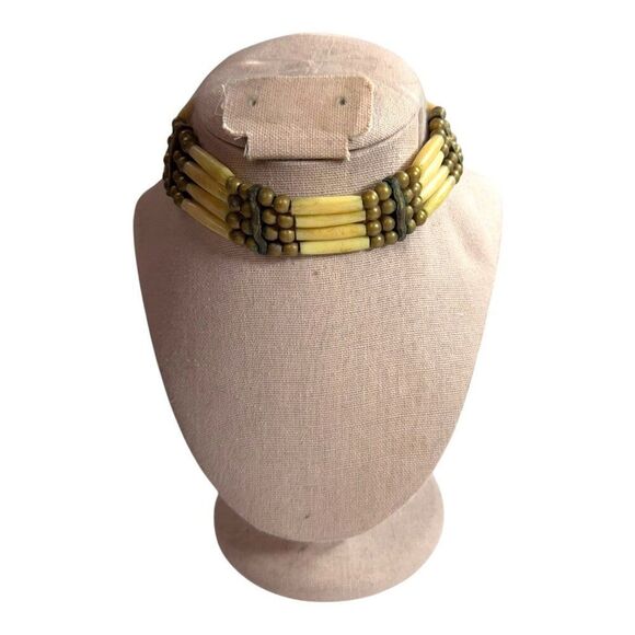 Vintage Tribal Long Bead Brass Choker Necklace 22" Handmade Statement Jewelry - Picture 2 of 9
